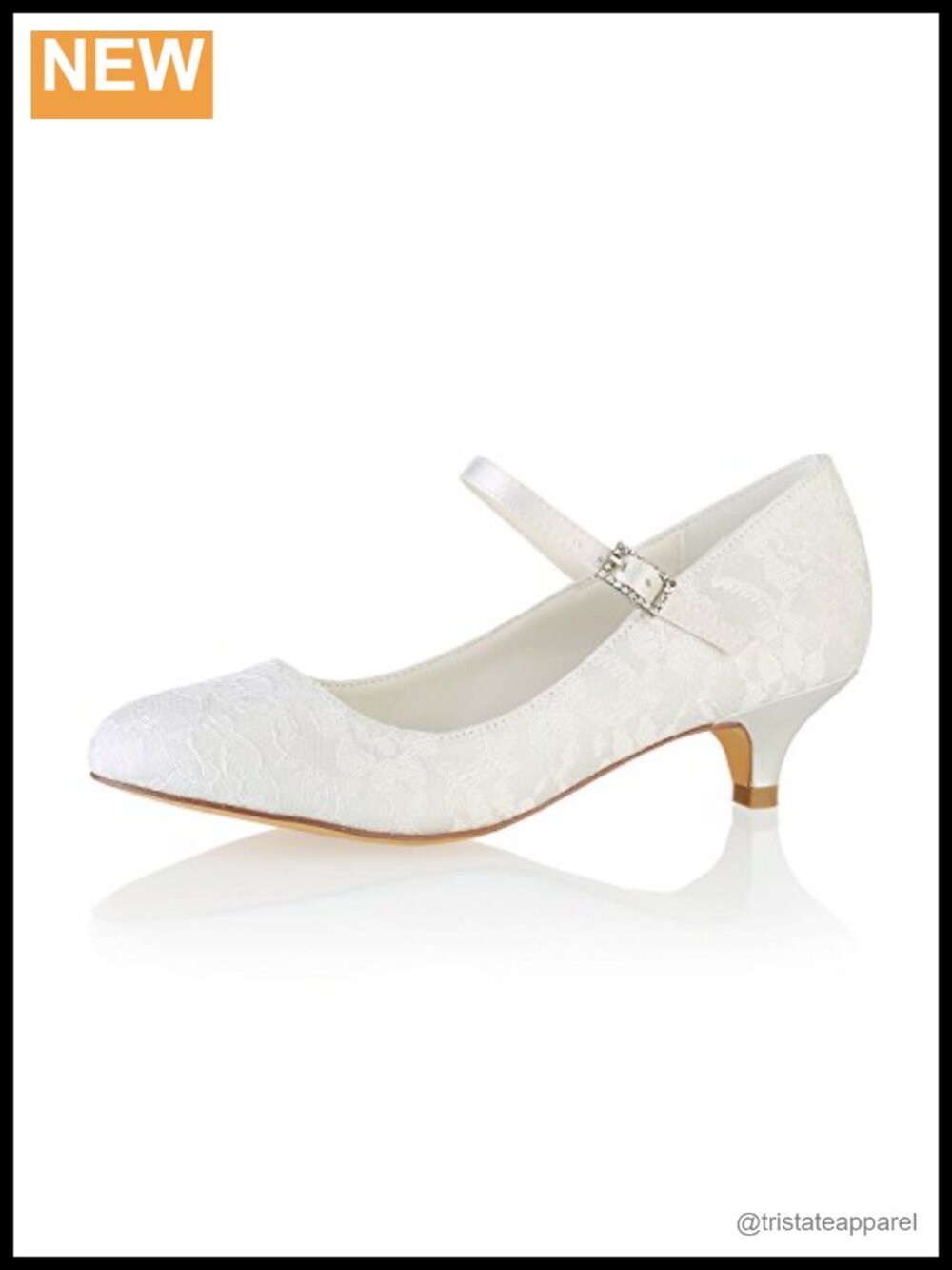 Lace Kitten Heel Mary Jane Wedding Pumps Round Toe Satin Bridal Shoes